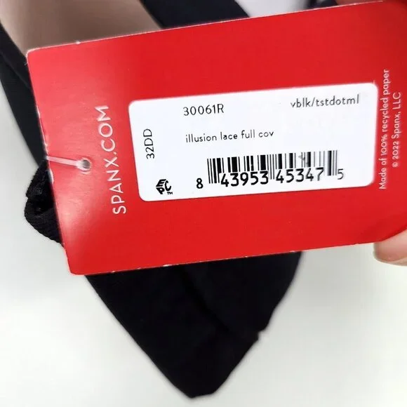 SPANX Bra Black Illusion Lace Full Coverage Underwire Front Close 32DD Stretch - Picture 8 of 15